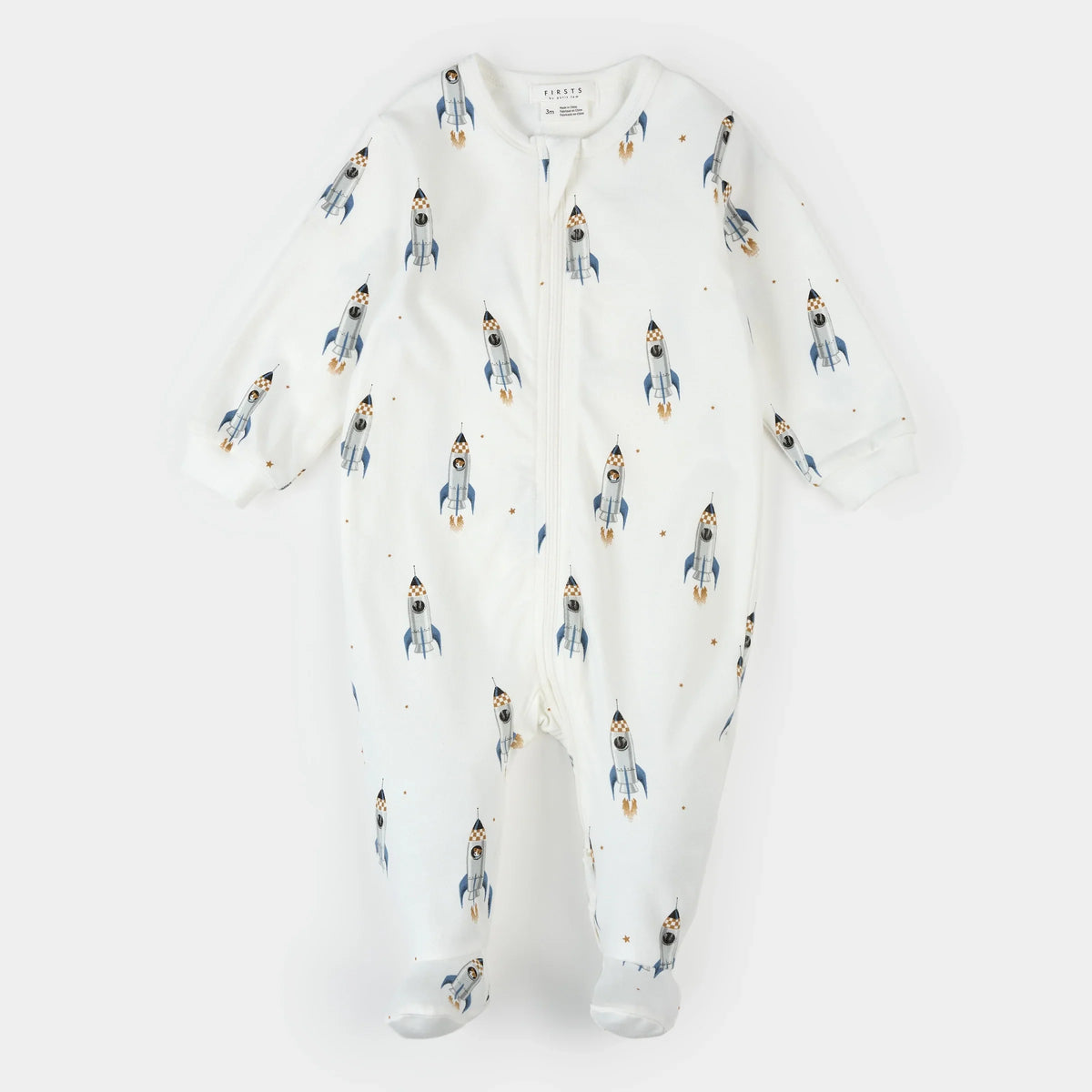 Rocket Print on Off White Footed Sleeper | Petit Lem-1