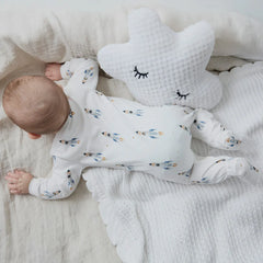 Rocket Print on Off White Footed Sleeper | Petit Lem-2