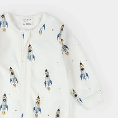 Rocket Print on Off White Footed Sleeper | Petit Lem-3