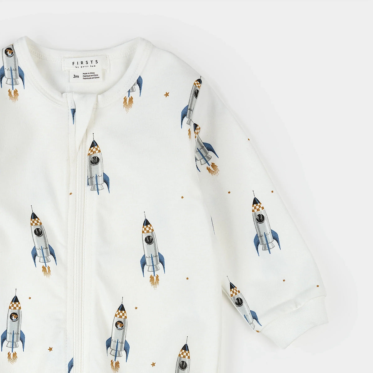 Rocket Print on Off White Footed Sleeper | Petit Lem-3