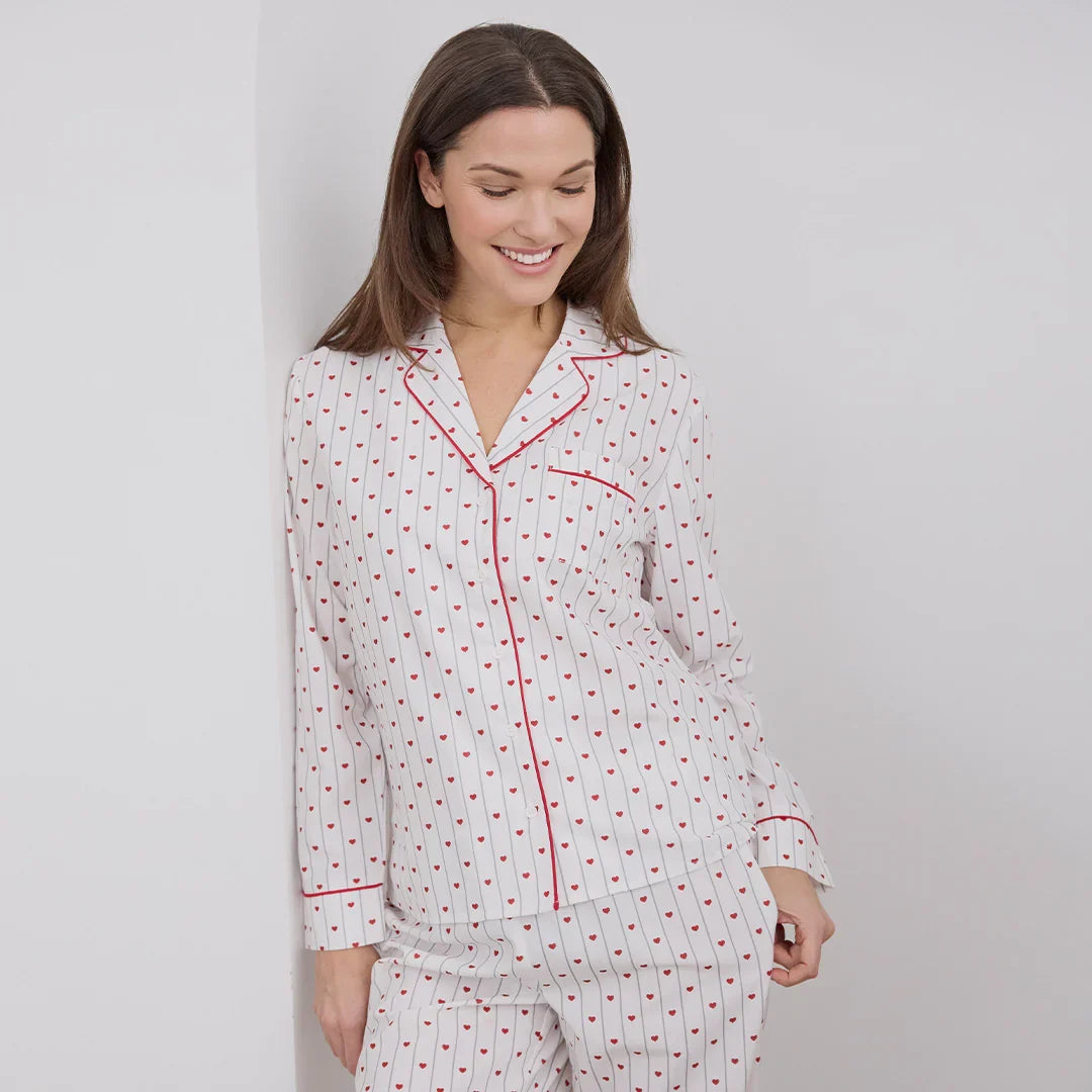 Heart Stripe on Women's Poplin PJ Set | Petit Lem-1