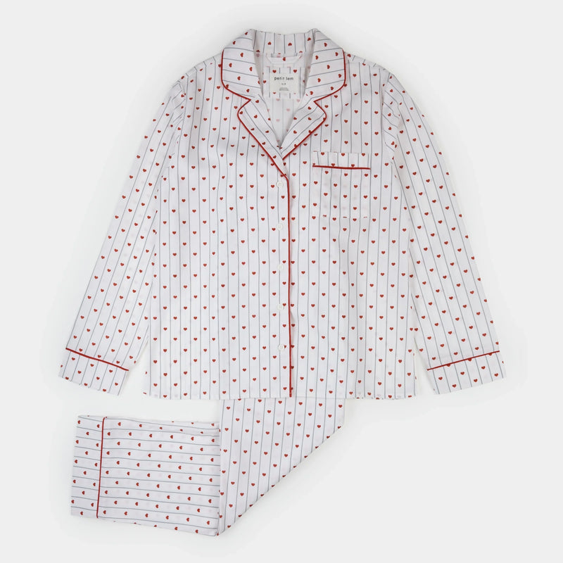Heart Stripe on Women's Poplin PJ Set | Petit Lem-3