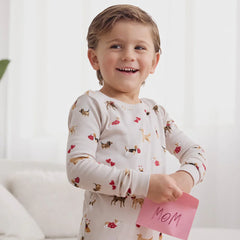 Puppy Love Print on Beige PJ Set | Petit Lem-2