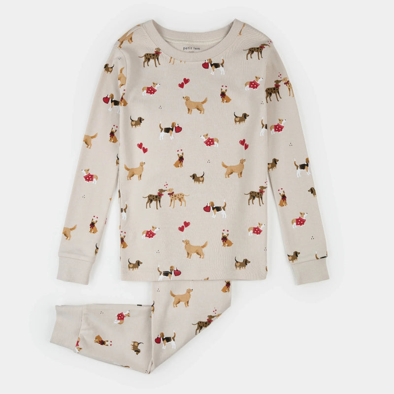 Puppy Love Print on Beige PJ Set | Petit Lem-1