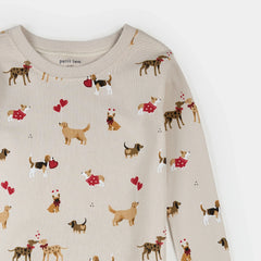 Puppy Love Print on Beige PJ Set | Petit Lem-3