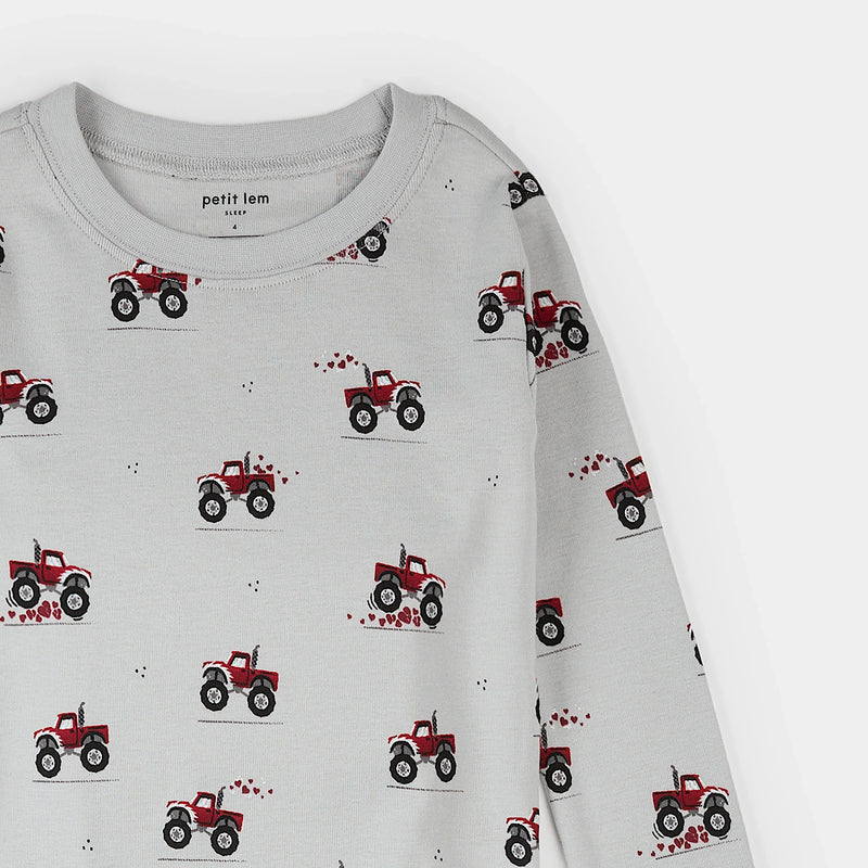 Monster Truck Love Print on Lunar Rock PJ Set | Petit Lem-2