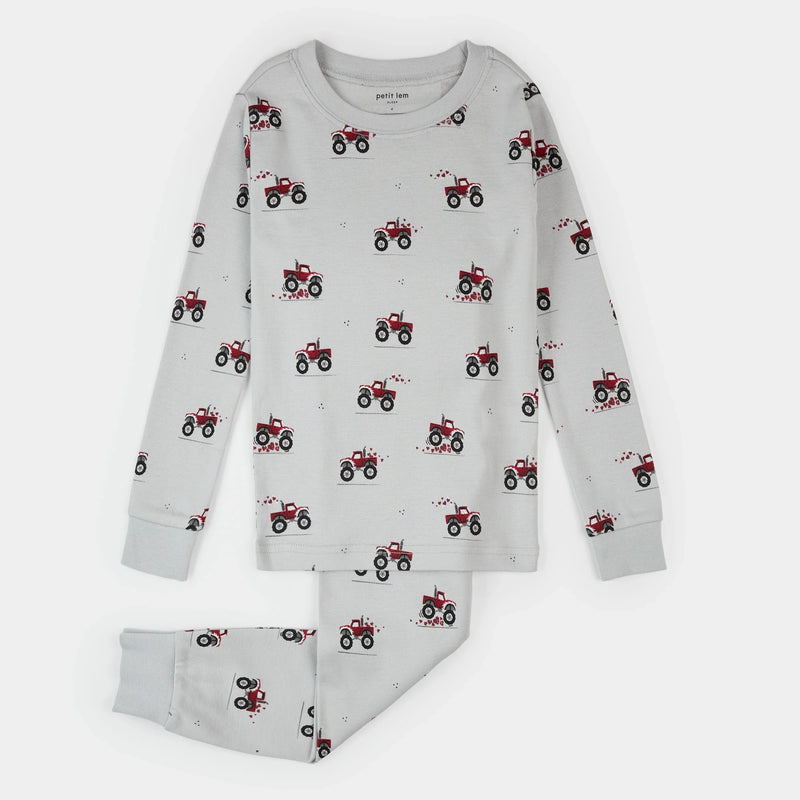 Monster Truck Love Print on Lunar Rock PJ Set | Petit Lem-1