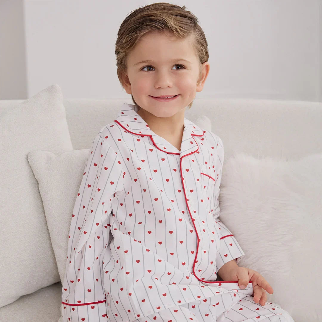 Heart Stripe on Poplin PJ Set | Petit Lem-1