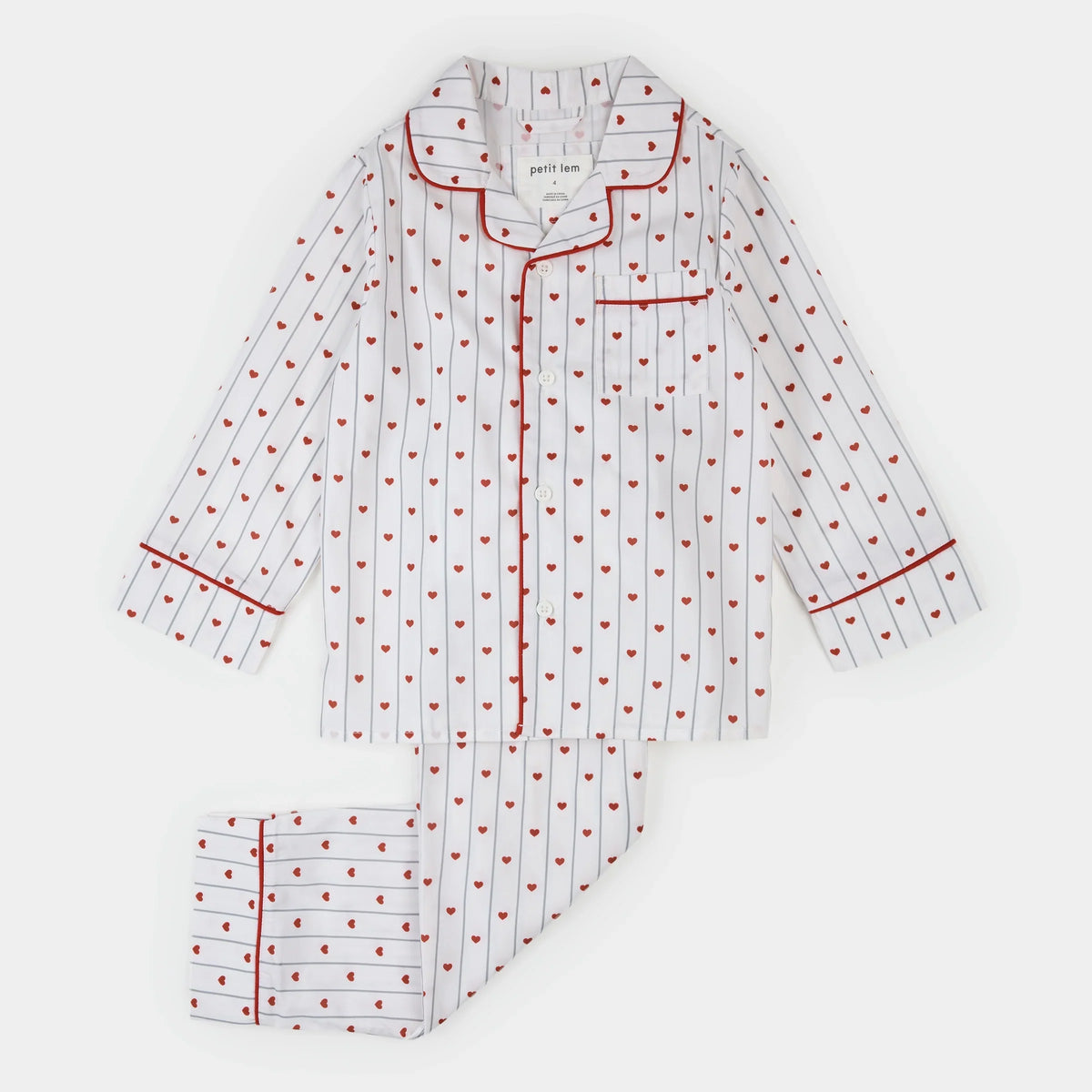 Heart Stripe on Poplin PJ Set | Petit Lem-3