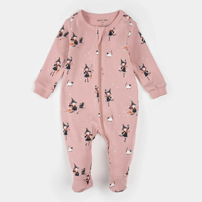 Witch Glow in the Dark Print on Pink Sleeper | Petit Lem-1