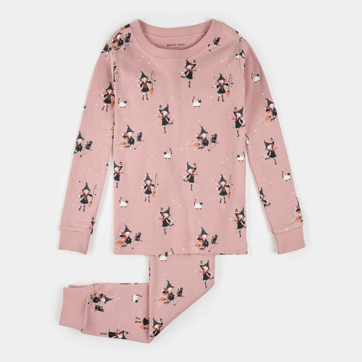Witch Glow in the Dark Print on Pink PJ Set | Petit Lem-1