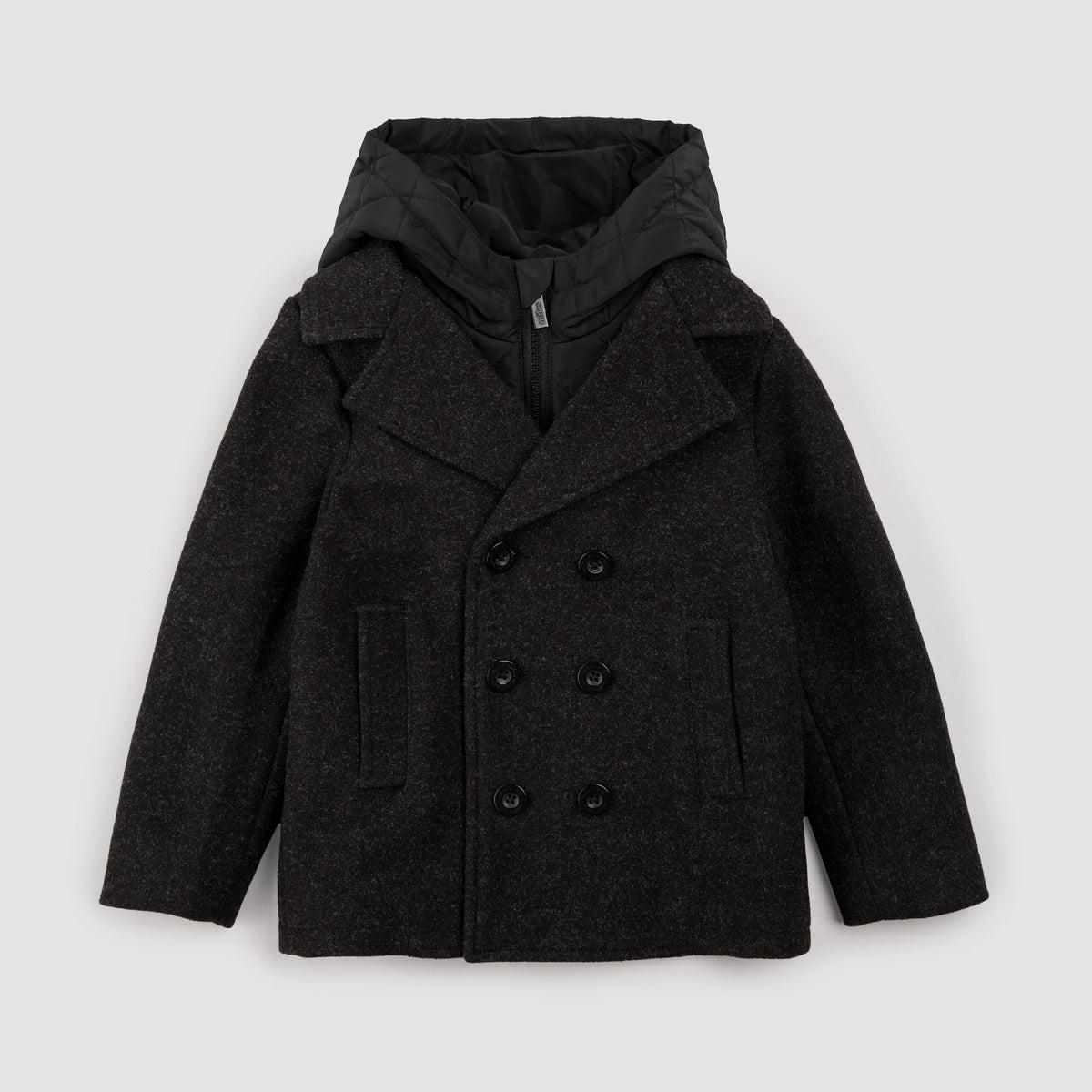 Hooded Woven Pea Coat | Dark Heather Grey | Miles the Label-1