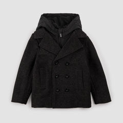 Hooded Woven Pea Coat | Dark Heather Grey | Miles the Label-1