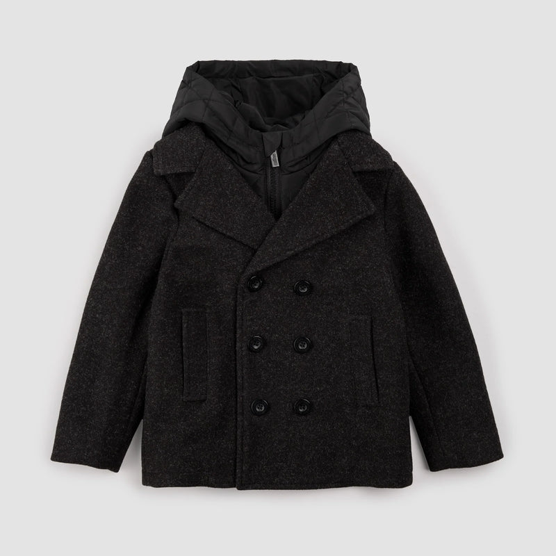 Hooded Woven Pea Coat | Dark Heather Grey | Miles the Label-1