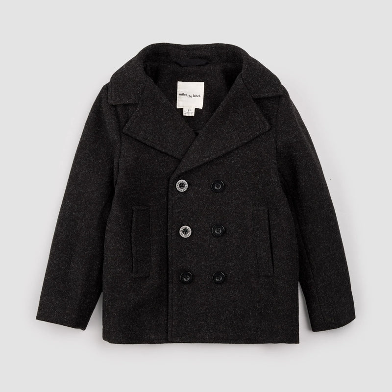 Hooded Woven Pea Coat | Dark Heather Grey | Miles the Label-2