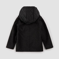 Hooded Woven Pea Coat | Dark Heather Grey | Miles the Label-3