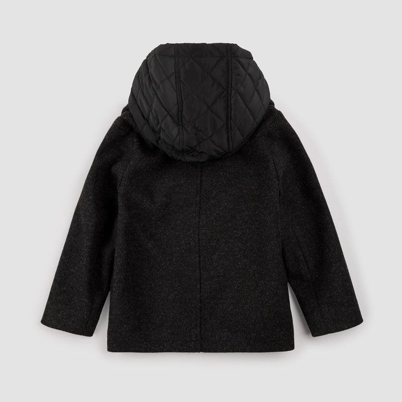 Hooded Woven Pea Coat | Dark Heather Grey | Miles the Label-3