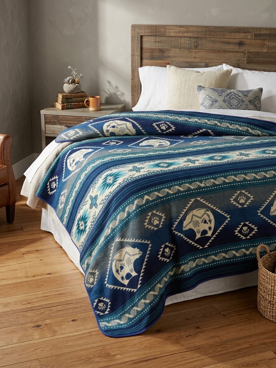 OLDTRIBES™ Bear Cubs Reversible Alpaca Blanket-1