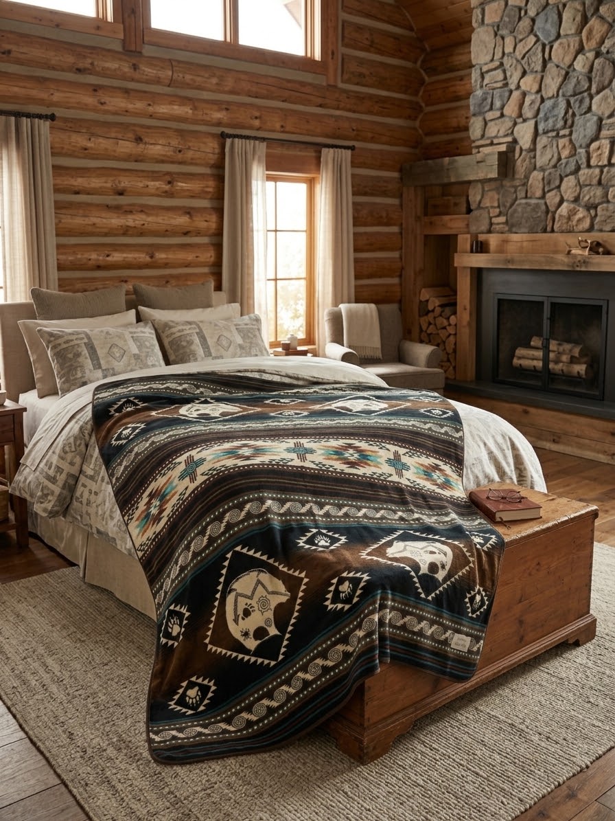 OLDTRIBES™ Bear Cubs Reversible Alpaca Blanket-2