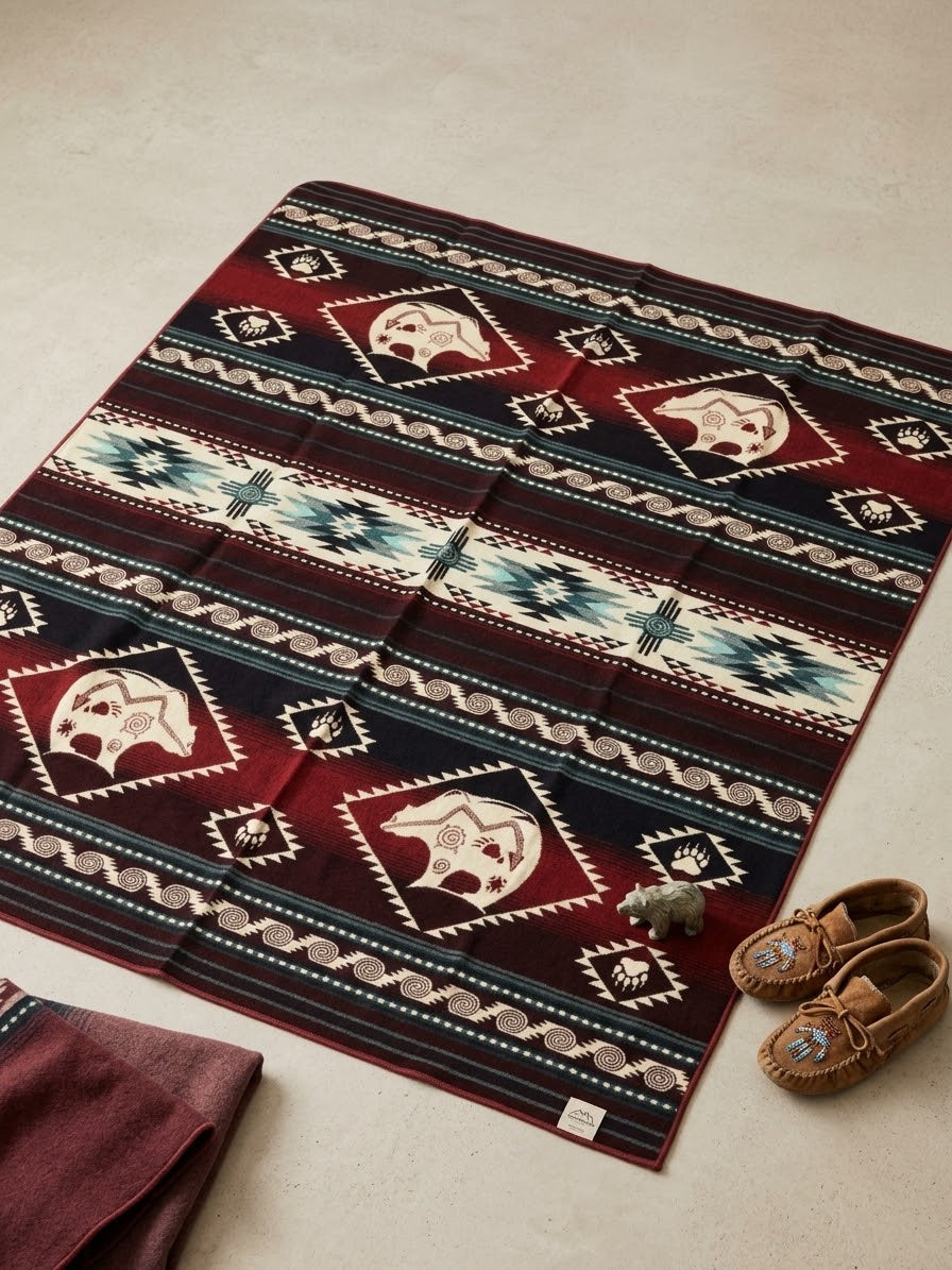 OLDTRIBES™ Bear Cubs Reversible Alpaca Blanket-3