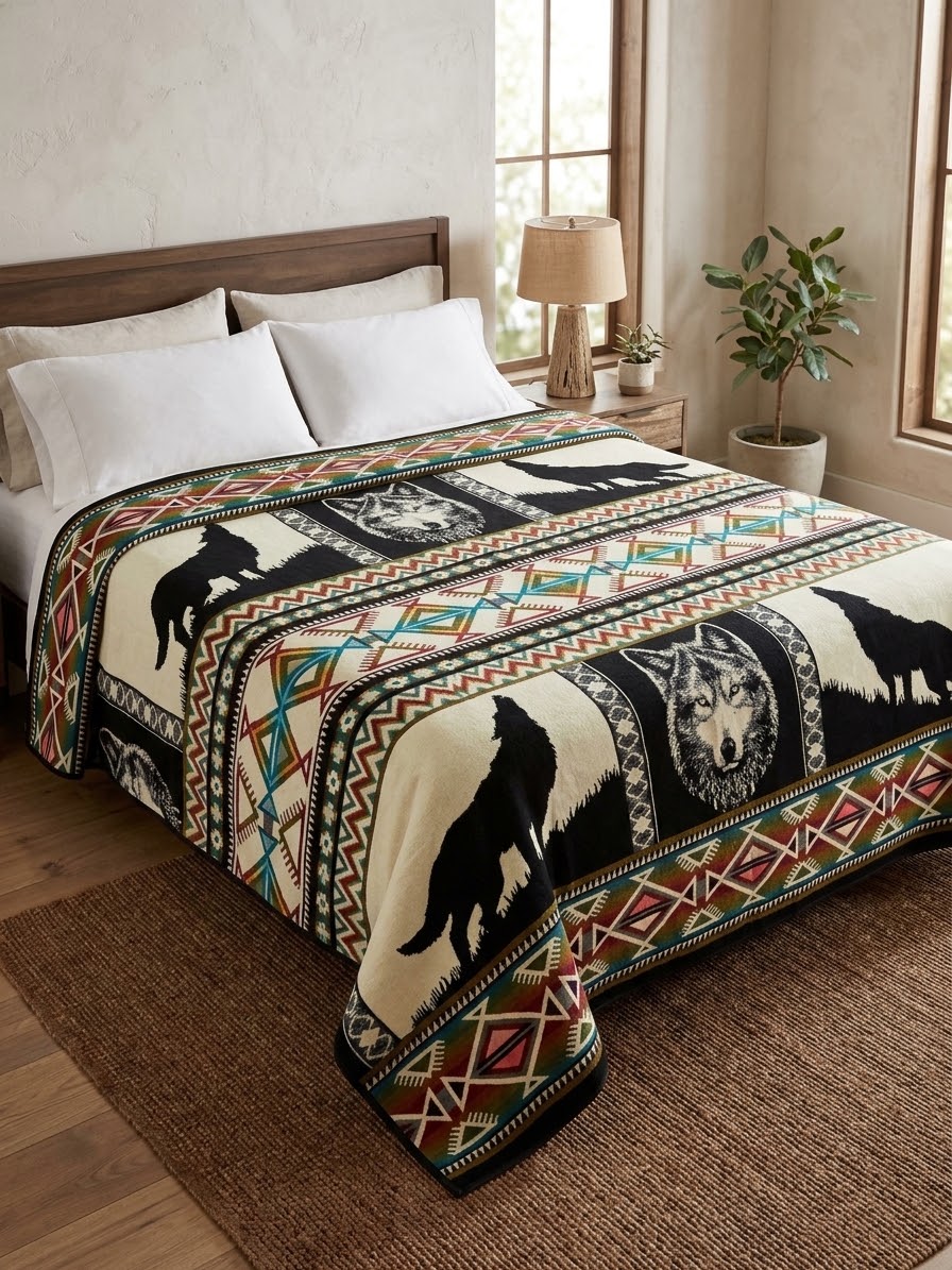 OLDTRIBES™ Plains Wolf Alpaca Blanket-6