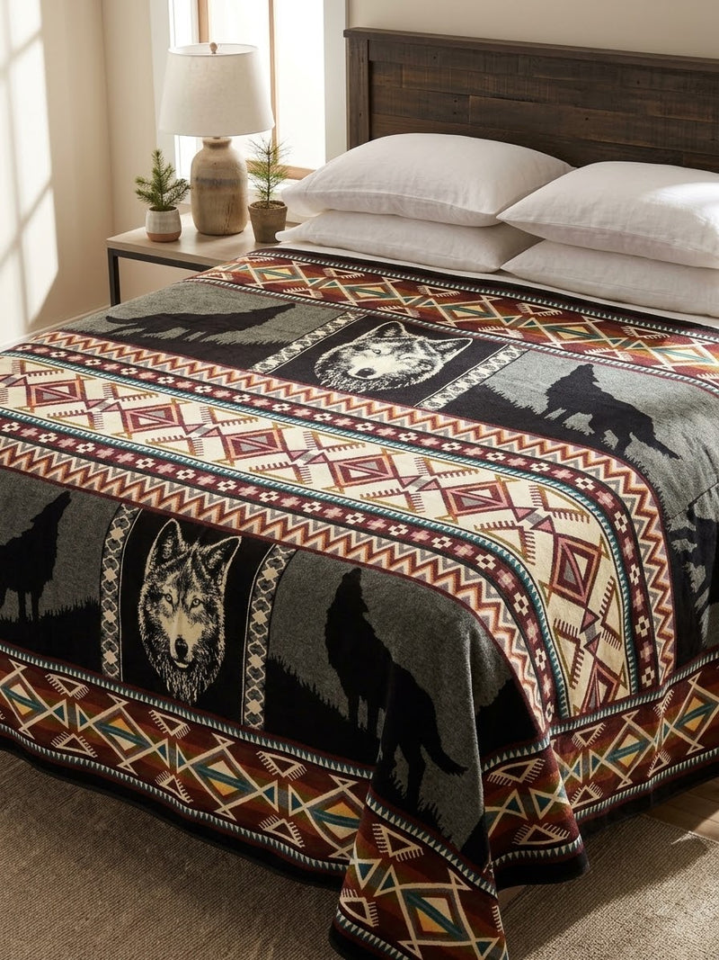 OLDTRIBES™ Plains Wolf Alpaca Blanket-7