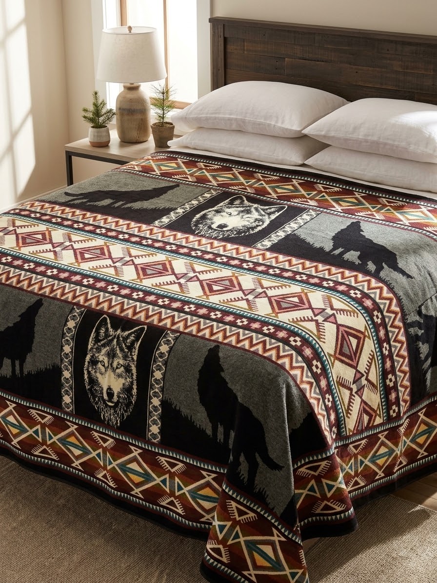 OLDTRIBES™ Plains Wolf Alpaca Blanket-7