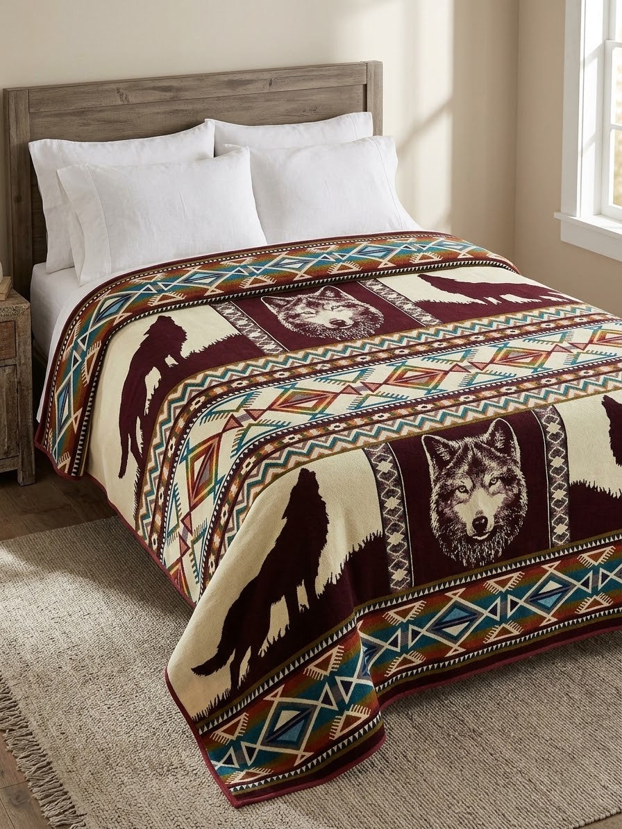 OLDTRIBES™ Plains Wolf Alpaca Blanket-4