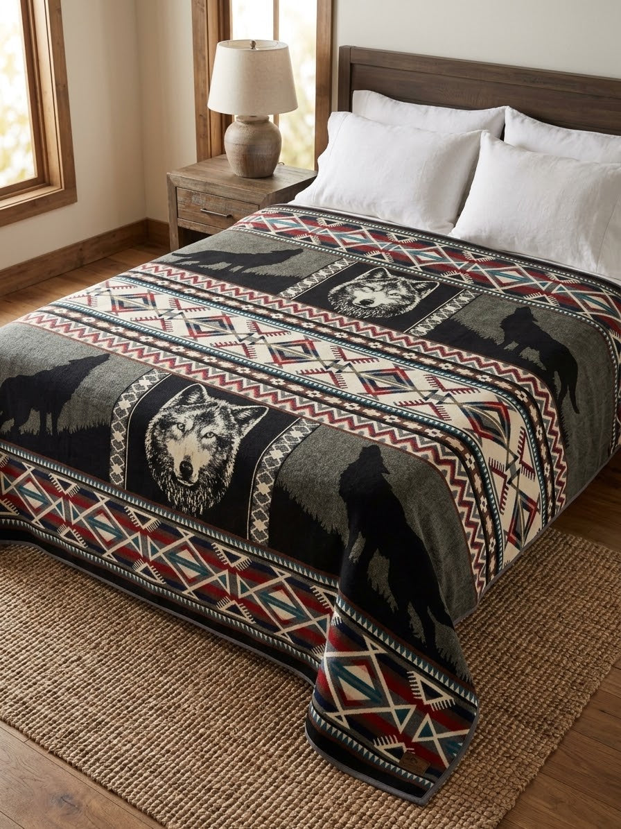 OLDTRIBES™ Plains Wolf Alpaca Blanket-5