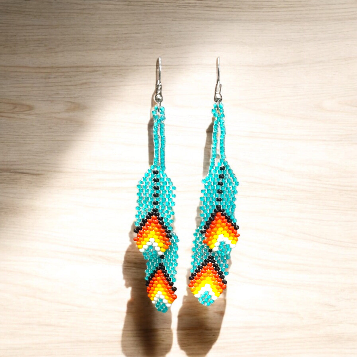 turquoises Beaded Feather Earrings-2