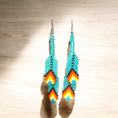turquoises Beaded Feather Earrings-2