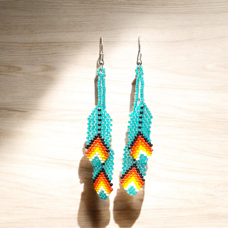 turquoises Beaded Feather Earrings-2