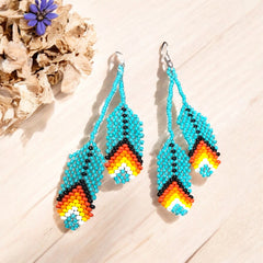 turquoises Beaded Feather Earrings-3
