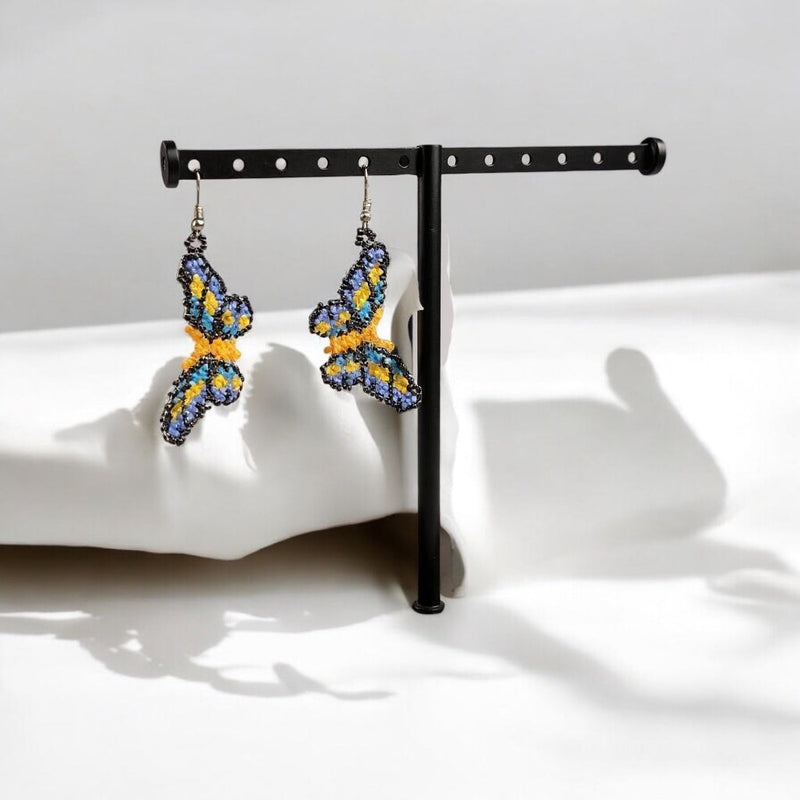 Yellow Butterfly Beaded Earrings-2