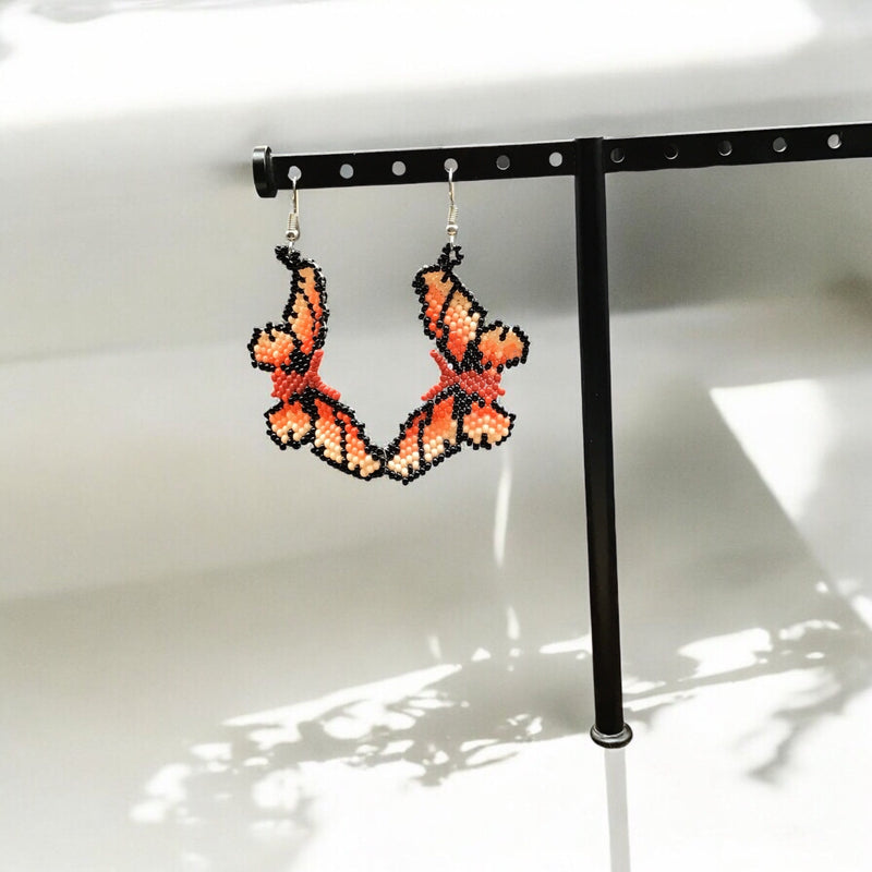 Red Butterfly Beaded Earrings-2