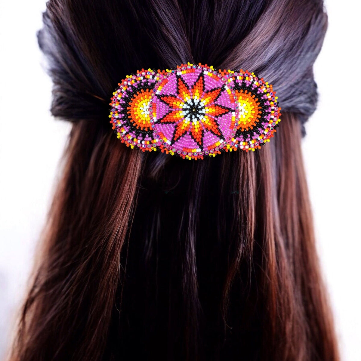 Pink Native American Beaded Barrettes-1