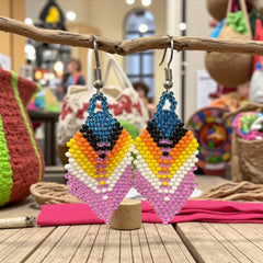celestial and light purple Beaded Feather Drop Earrings-1