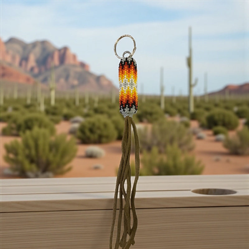 grey Handcrafted Beaded Keychain-1