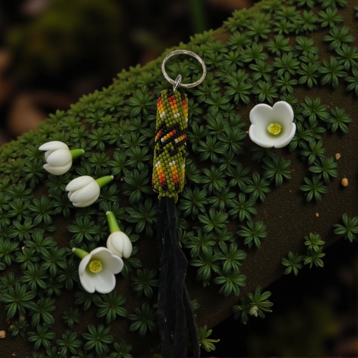 light green and black Handcrafted Beaded Keychain-2