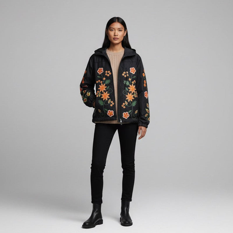 Black Spring Blossom Windbreaker-5
