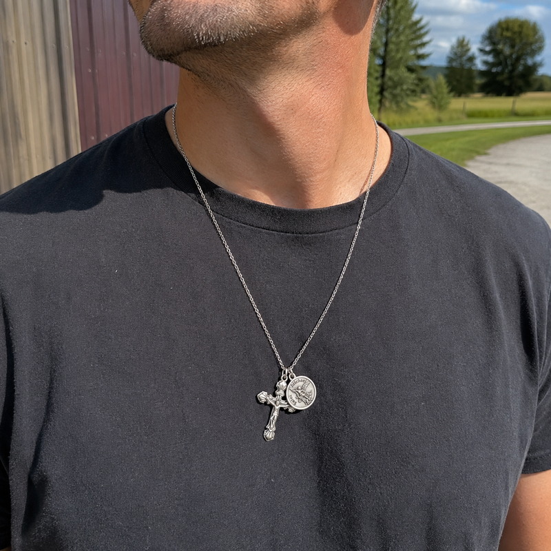 Crucifix with St. Michael Medal on 24" Chain-3