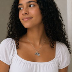 Blue Enamel Miraculous Medal with Rose Charm-3