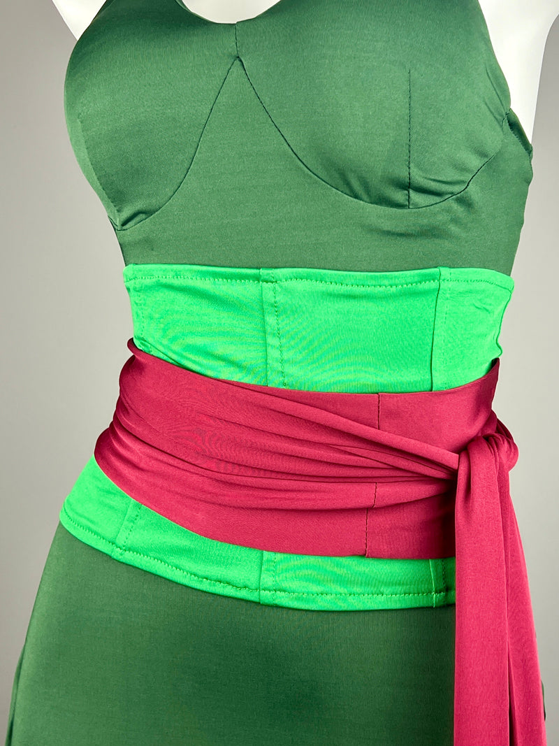 [Inventory Clearance] Female Zoro Cosplay Green Sleeveless High-slit Long Dress Halloween Costume-7