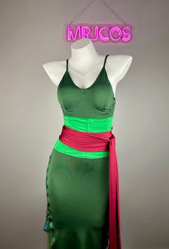 [Inventory Clearance] Female Zoro Cosplay Green Sleeveless High-slit Long Dress Halloween Costume-4