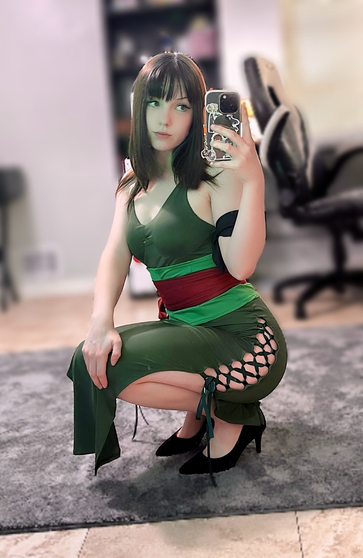 [Inventory Clearance] Female Zoro Cosplay Green Sleeveless High-slit Long Dress Halloween Costume-11