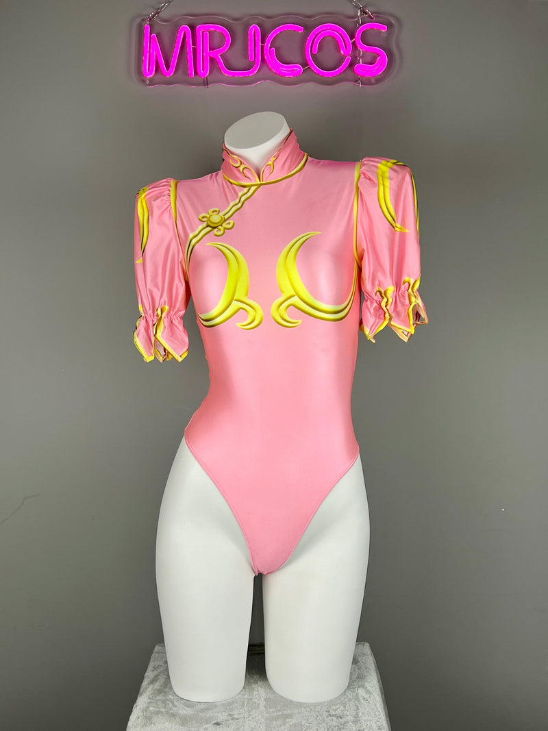 【DISCONTINUED】Chun-Li Inspired Cosplay Bodysuit Set with Detachable Skirt & Accessories-14
