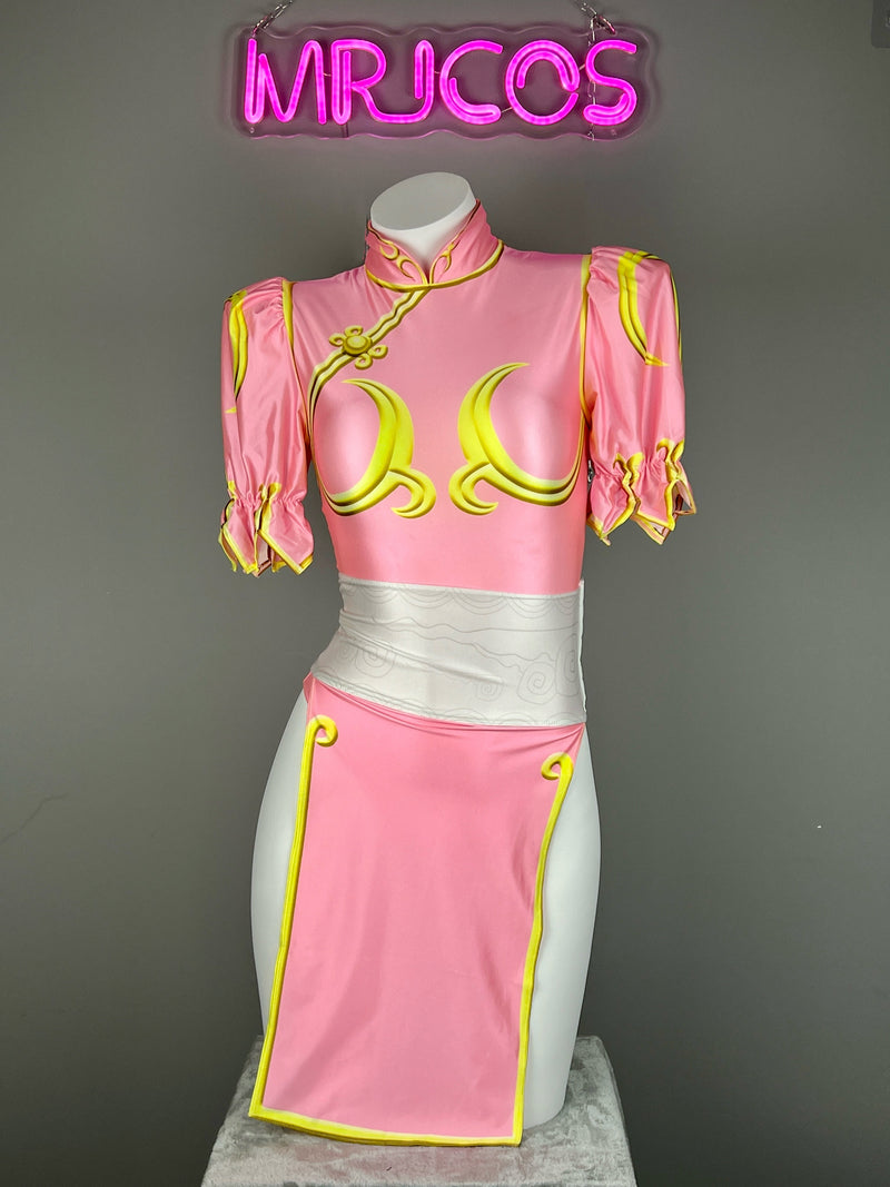 【DISCONTINUED】Chun-Li Inspired Cosplay Bodysuit Set with Detachable Skirt & Accessories-13