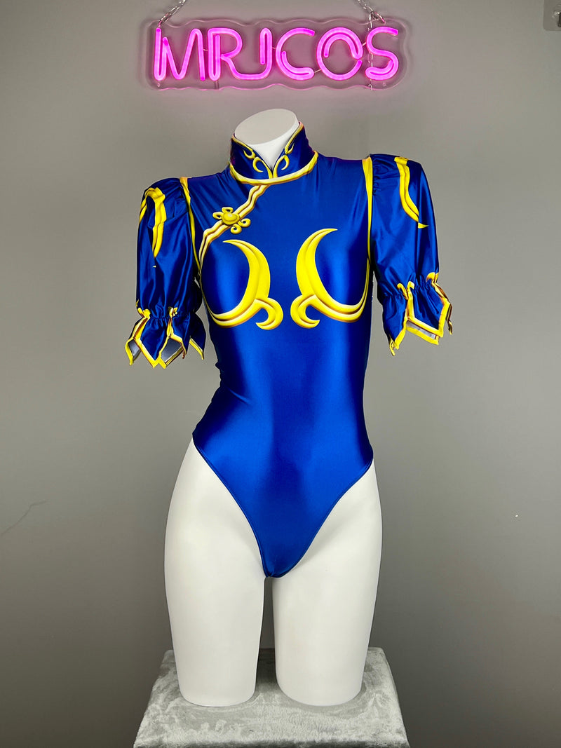 【DISCONTINUED】Chun-Li Inspired Cosplay Bodysuit Set with Detachable Skirt & Accessories-5