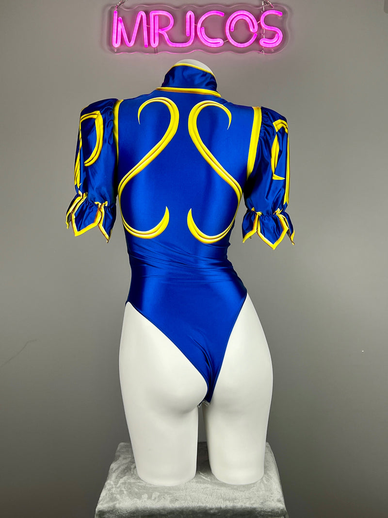 【DISCONTINUED】Chun-Li Inspired Cosplay Bodysuit Set with Detachable Skirt & Accessories-6
