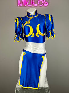【DISCONTINUED】Chun-Li Inspired Cosplay Bodysuit Set with Detachable Skirt & Accessories-3
